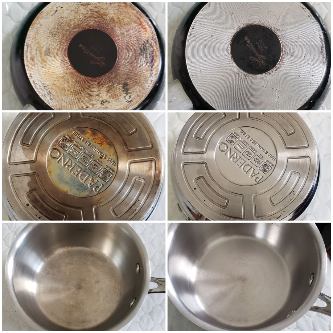 Before and After of pots and pans.